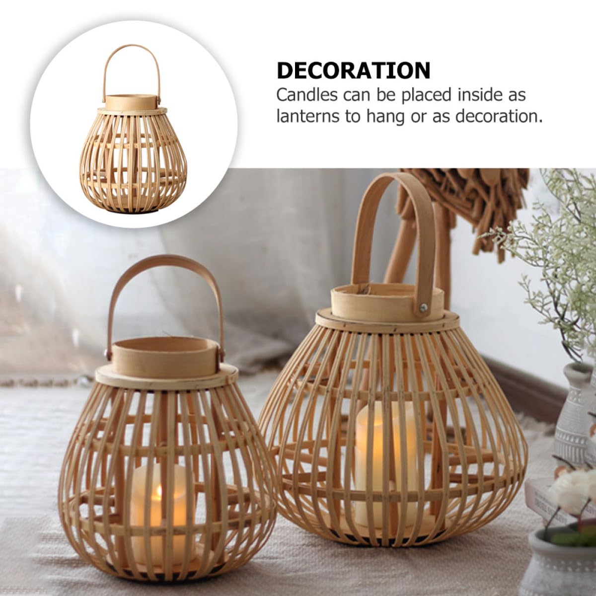 Ciieeo Candelabro de Bambú Artesanal Color Beige Diseño Retro y Linterna Decorativa para Hogar y Fiestas Ambiente Natural y Estilo Estético