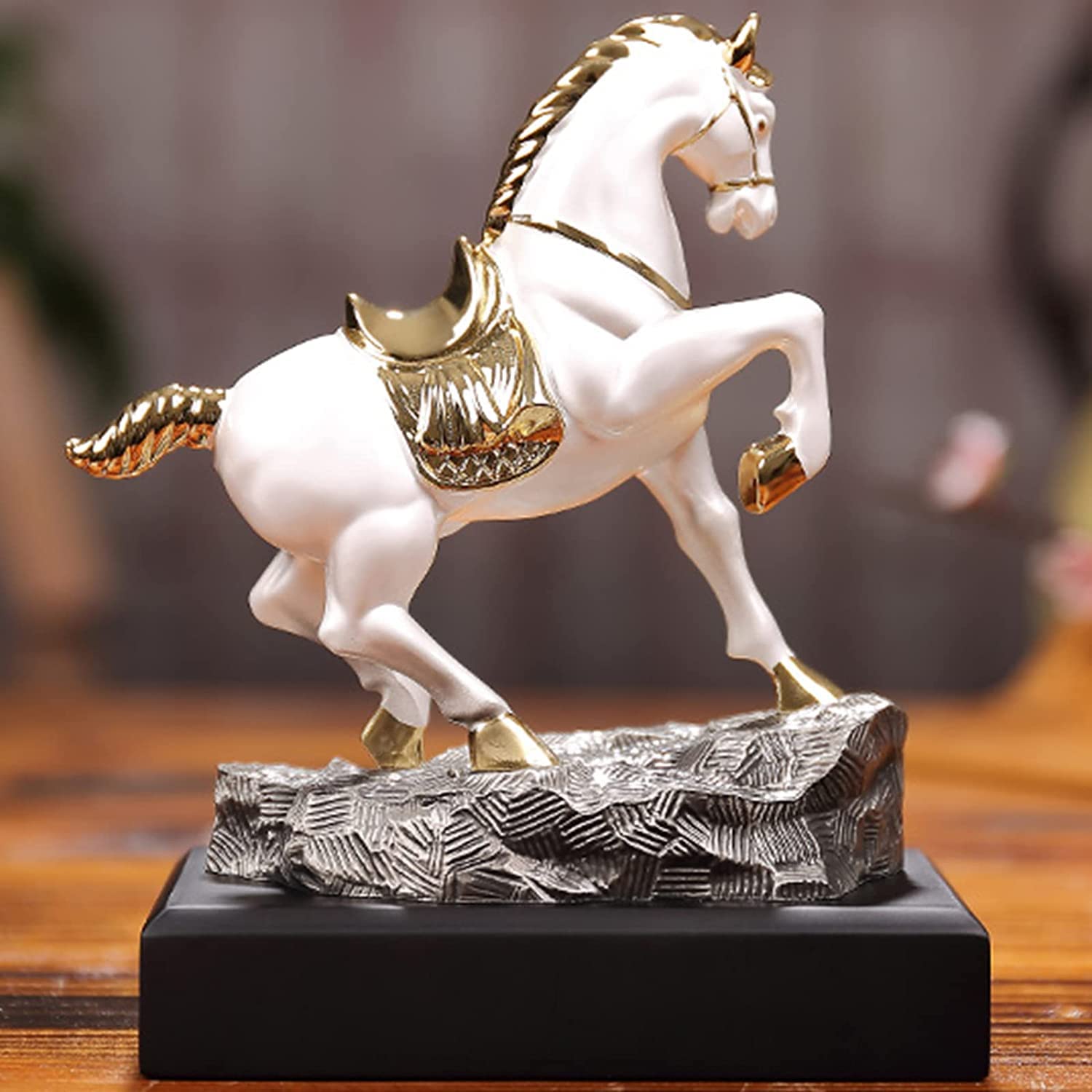 Statua d'arte decorazione da tavolo statuetta in metallo a forma di cavallo, decorazione animale fatta a mano decorazione per interni per casa libreria ufficio scrivania ornamenti, nero