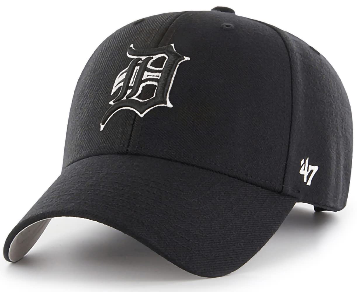 47MLB Black White Outline Primary Logo MVP Adjustable Structure Hat, Adult One Size Fits All