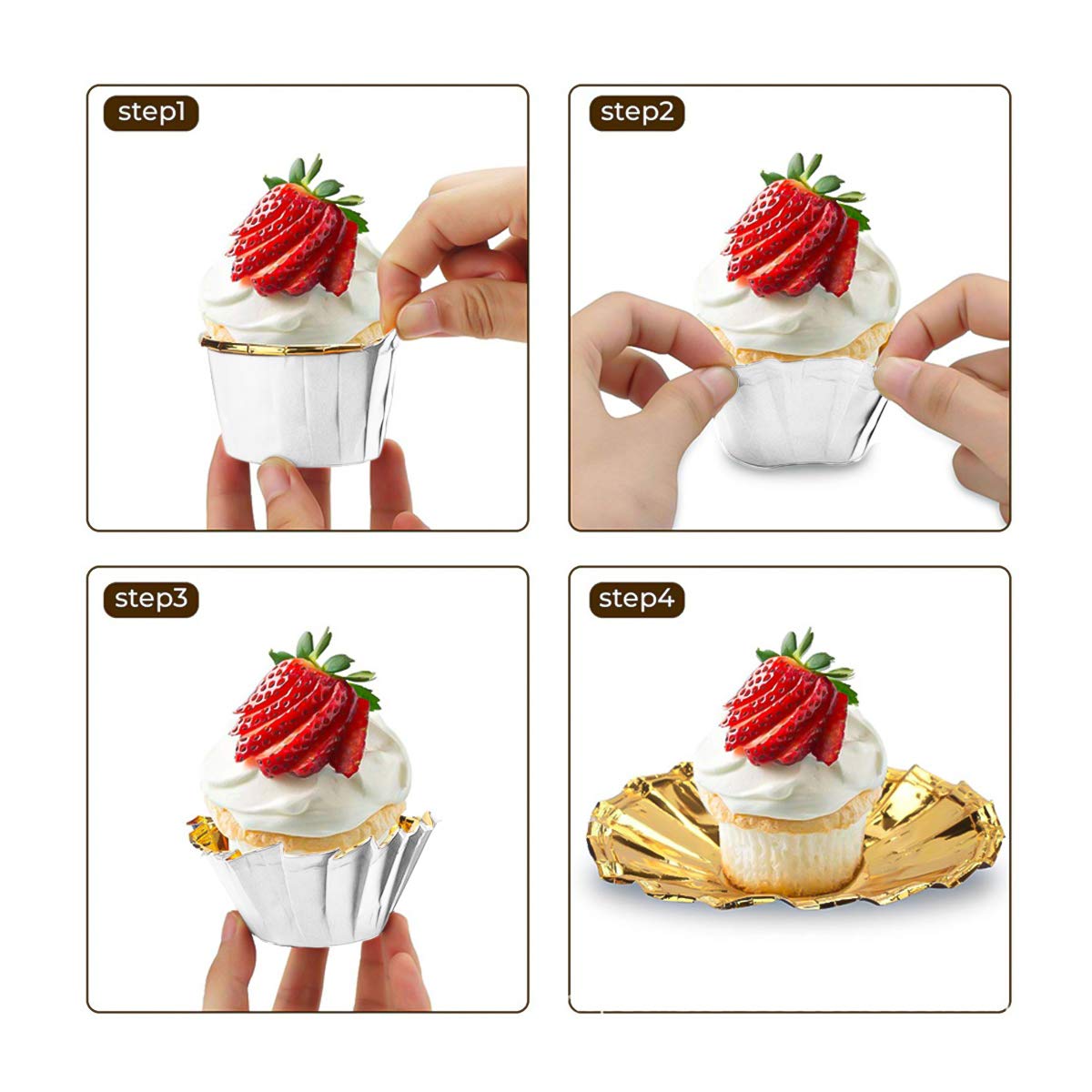 KAHEIGN 50Pcs Mini-Kuchen Förmchen Backförmchen aus Aluminiumfolie, 150ml Quadratische Backformen Kuchenförmchen mit Deckel, Muffinförmchen Cupcake Schüssel, Backformen für Dessert