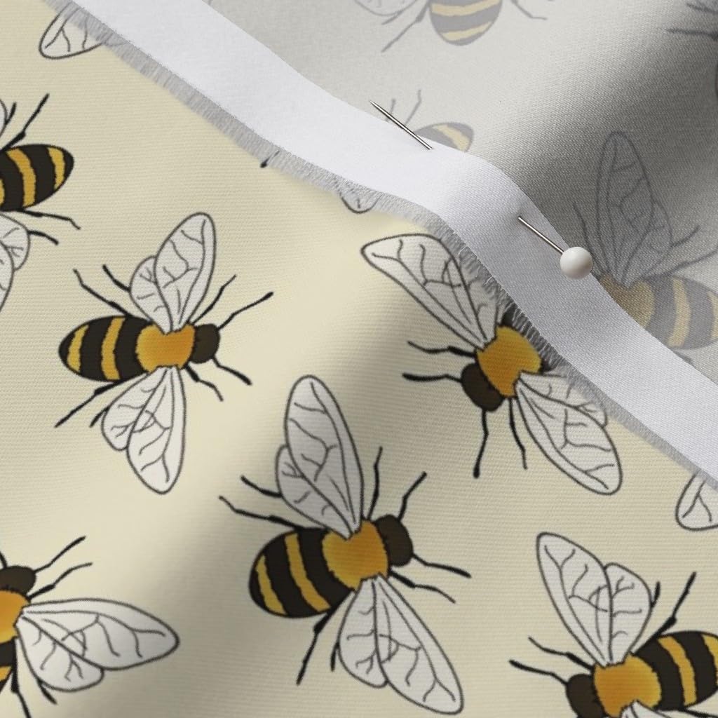 Spoonflower Fabric - Bees Pale Yellow Bee Honey Insect Ditsy Hive Nature Wildlife Printed on Organic Cotton Sateen Fabric by The Yard - Sewing Quilting Apparel Home Decor