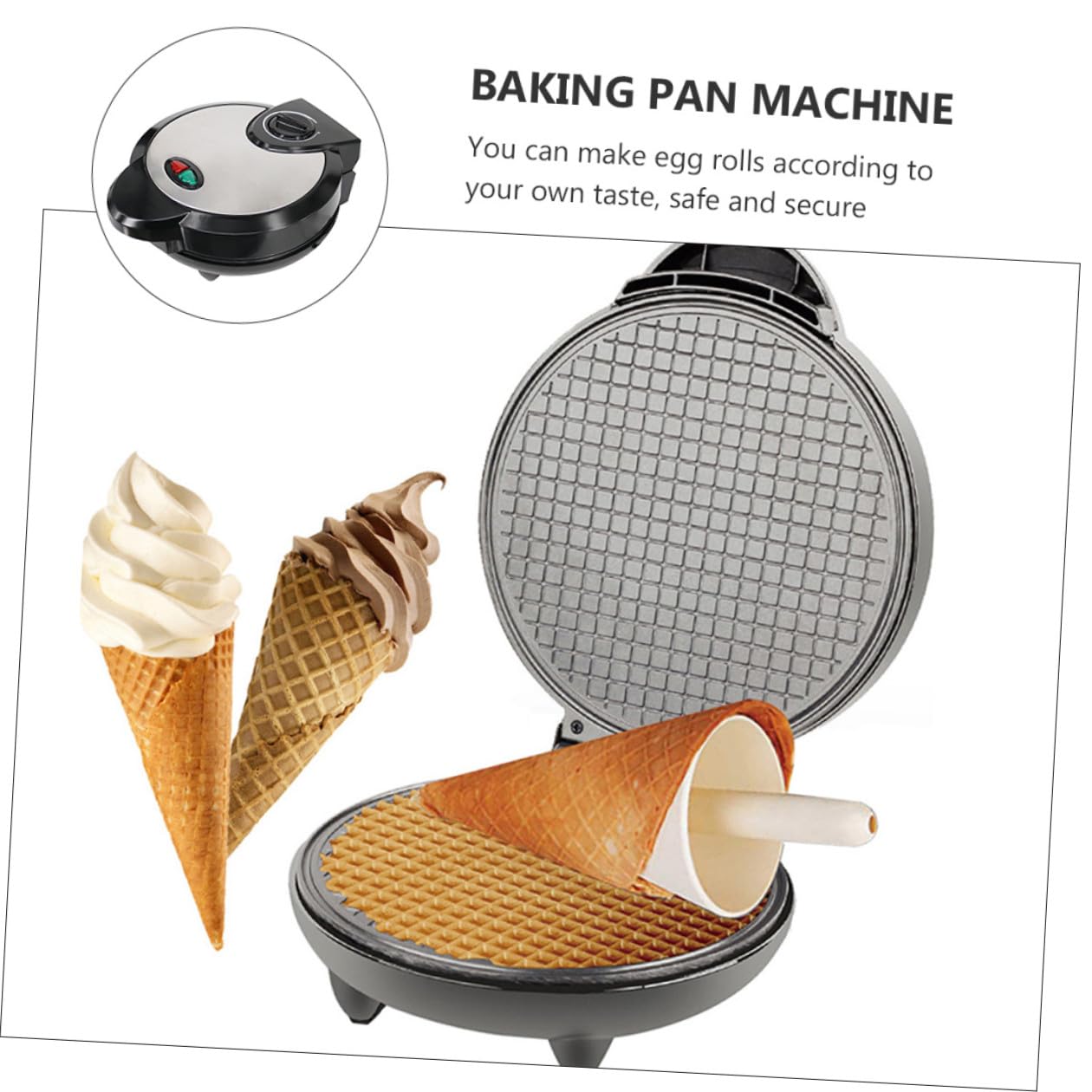 Mipcase Máquina para Hacer Panqueques Negra Recubrimiento Antiadherente | Base Antideslizante, Plástico y Acero Inoxidable, para Conos de Helado y Rollos, Limpieza Sencilla