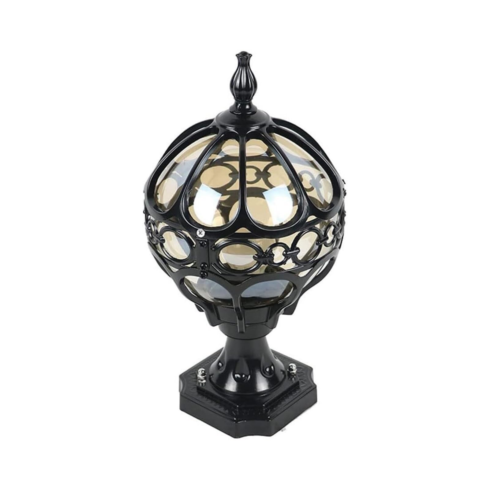Outdoor pillar light retro étanche avec lanterne boule en verre et aluminium noir de jardin