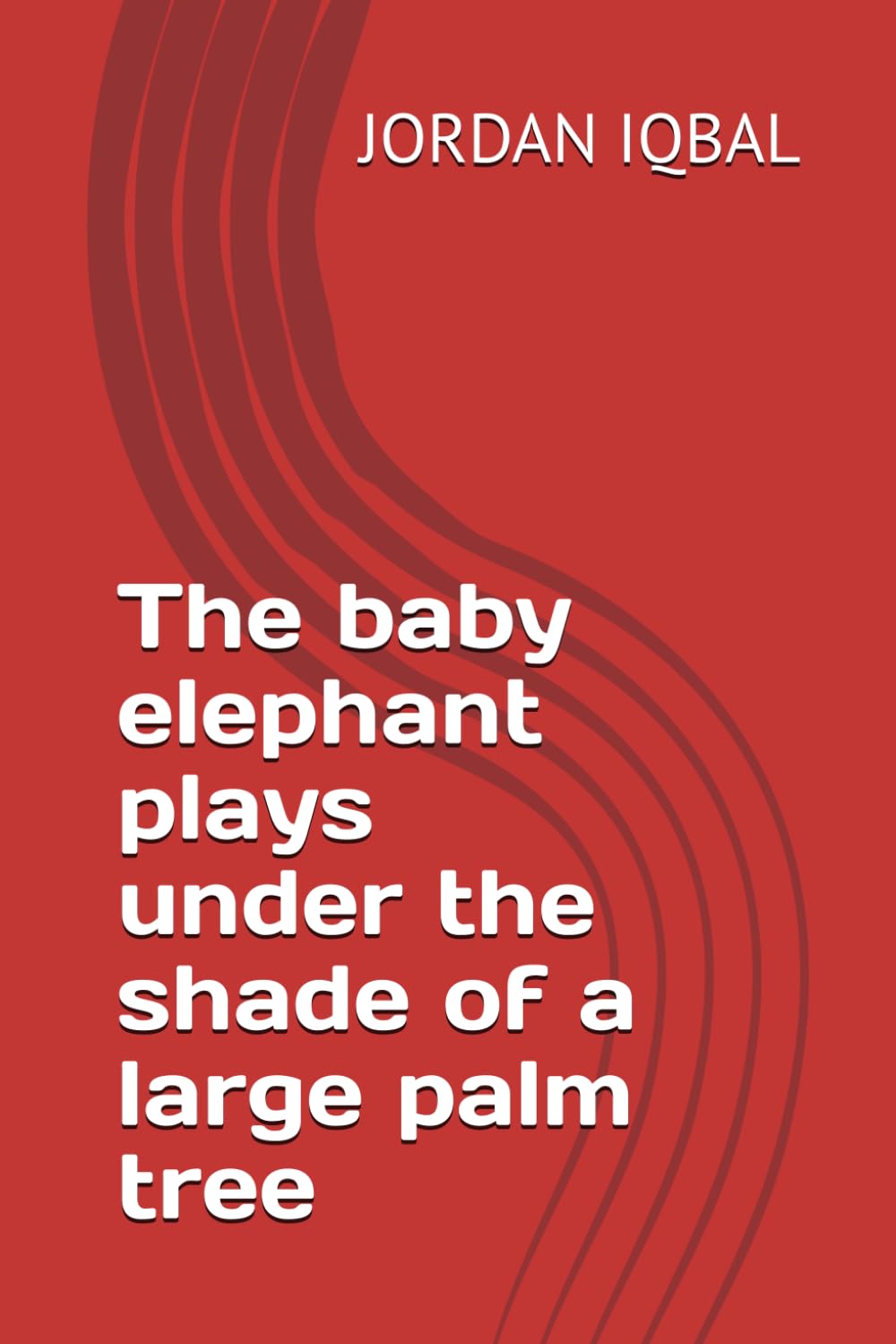 The baby elephant plays under the shade of a large palm tree