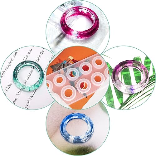 Miniatura 4 de SENHAI 3 moldes para anillos de resina epoxi, moldes de silicona para anillos de diamante, con cara redonda y rómbica de diferentes tamaños, molde