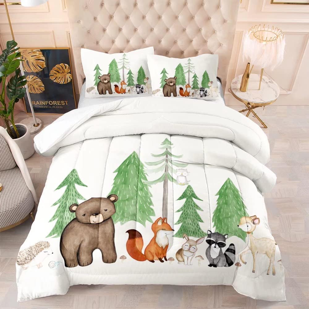 EDGZKO Cartoon Jungle Animals Bedding Set Twin Size Forest