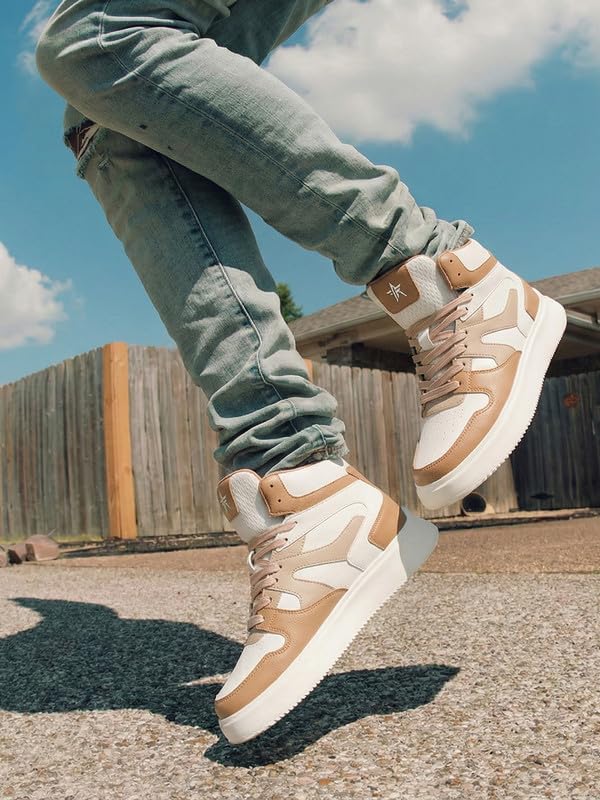 Image of FAUSTO Men High Top Colorblocked Ankle Lace Up Sneakers | Lightweight Casual Shoes with Memory Cushion Insole | Anti Skid Comfort Grip Sole