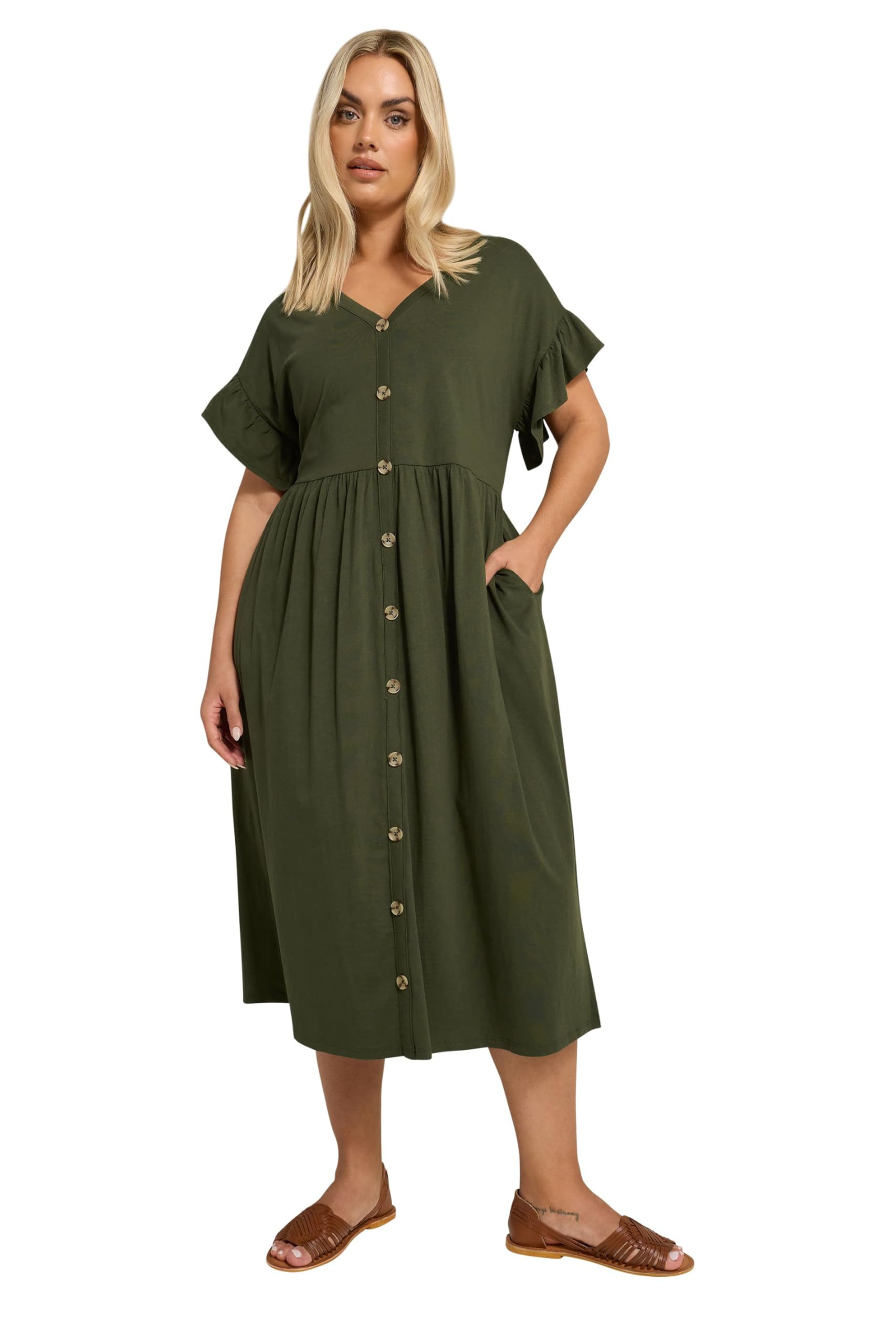 Yours Women's Light Khaki Peplum Midaxi Dress Size 20