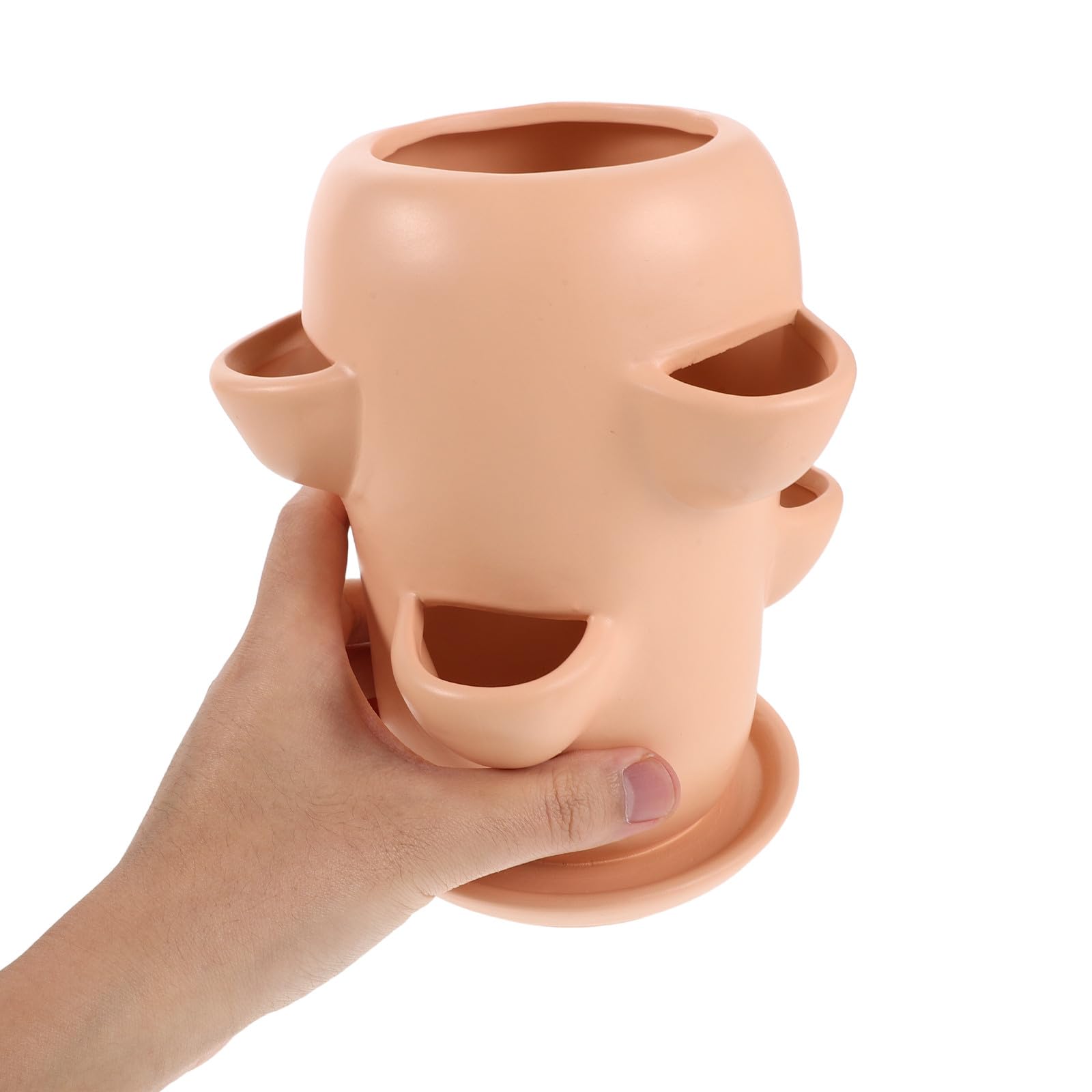 Lurrose Erdbeer-Turm-Pflanztopf: Vertikaler Keramik-Pflanztopf mit Mehreren Fächern für Erdbeeren, 18 x 15 cm, Kleiner für Sukkulenten, Blumen, für drinnen und draußen, Balkon, Gartenarbeit