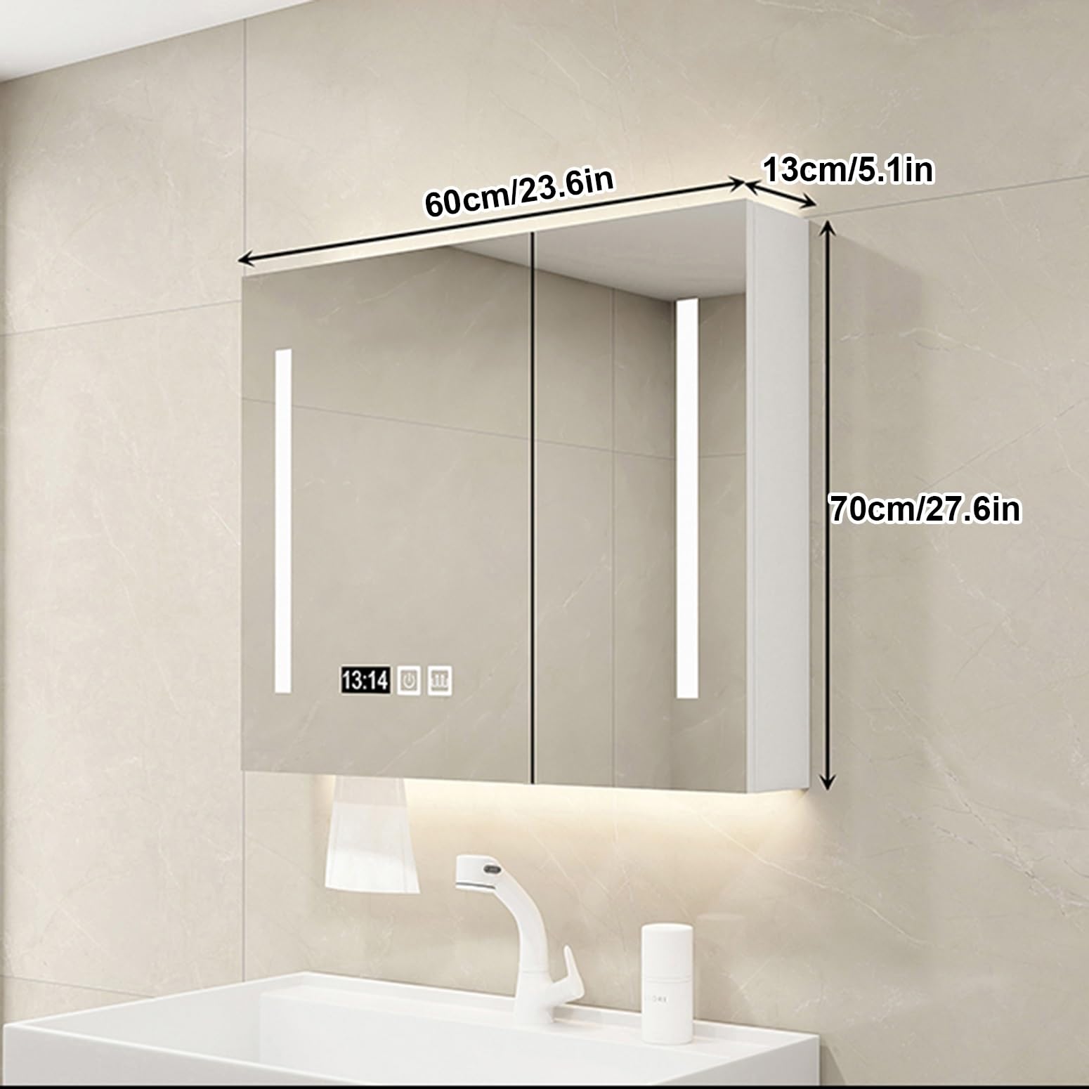 Mobiletto per medicinali con Luce LED per Il Bagno, Contenitore sopra Il WC, Bianco Crema, Design Moderno, Perfetto per Lavanderia e Cucina.