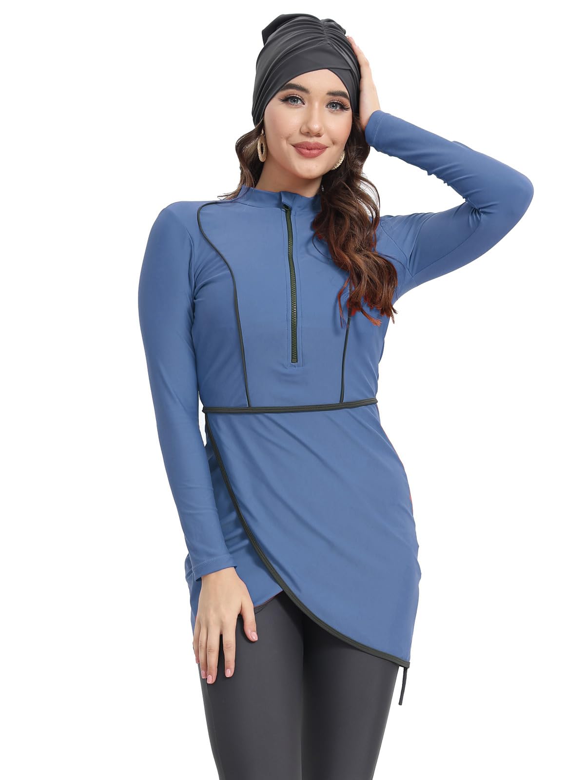 Muslim Swimwear Modest Islamic Burkini Swimsuit Full Coverage Bathing Suit 3pcs Costume Set(XL, T3)