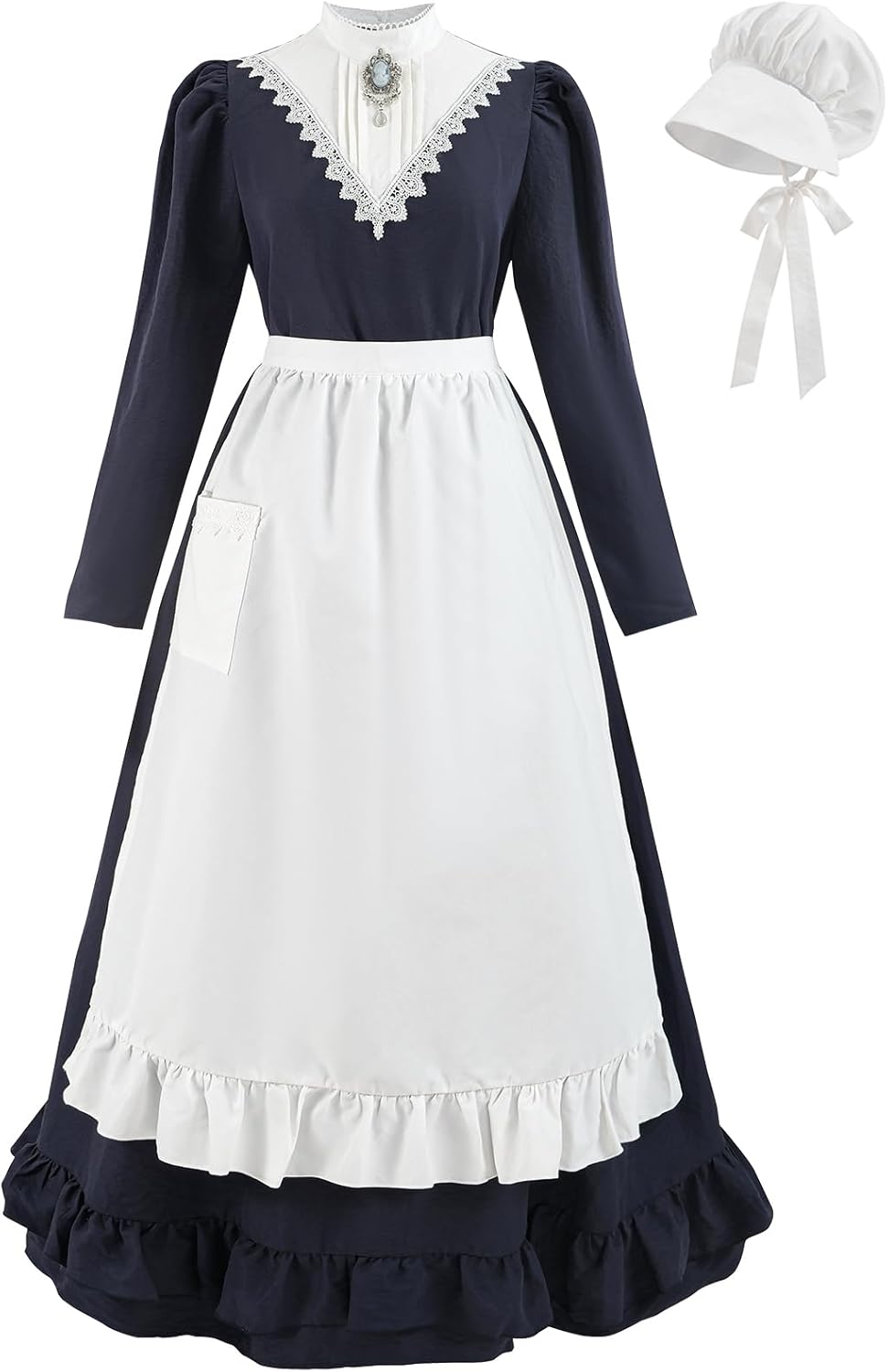 Nuoqi Colonial Pioneer Dress for Women Long Sleeve 1800s Prairie Pilgrim Costume