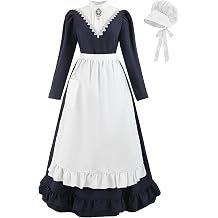 Nuoqi Colonial Pioneer Dress for Women Long Sleeve 1800s Prairie Pilgrim Costume
