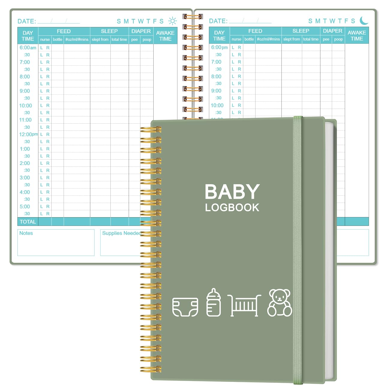 Baby's Daily Log Book - A5 Baby's Tracking for Newborns, 150 Easy to Fill Pages to Track and Monitor Your Newborn Baby Schedule, Green
