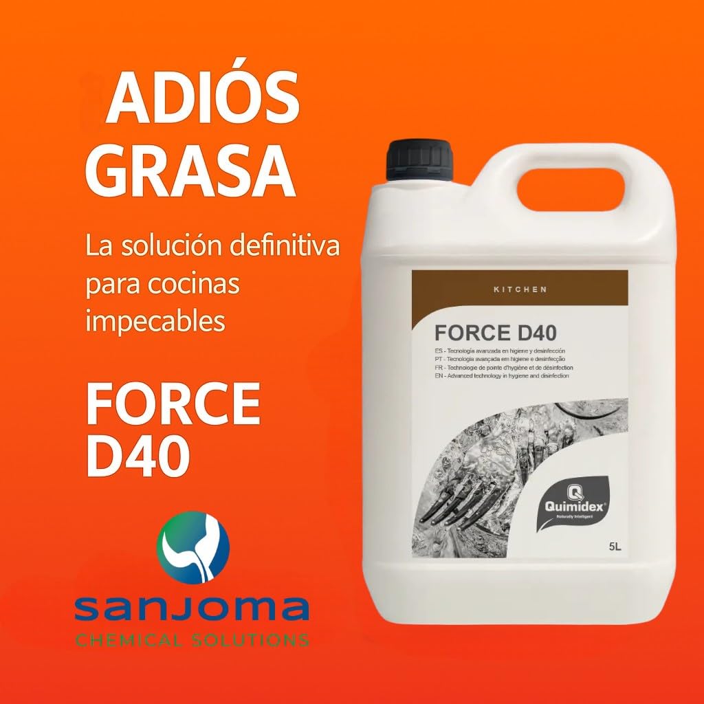 FORCE D40 - Desengrasante Profesional para Planchas y Hornos, Limpieza en Caliente de Grasa Requemada y Carbonizada, Uso en Cocinas Industriales, 5L