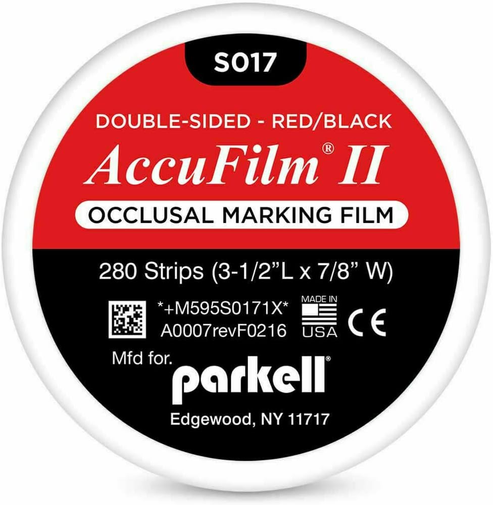Accufilm II Double-Sided Occlusal Marking Film Pre-Cut Strip, 3-1/2" L x 7/8" W, Red/Black (280 Pre-Cut Double-Sided Strips)