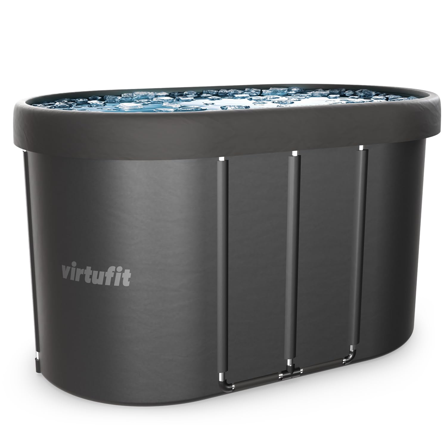 VirtuFit Baño de hielo ovalado de 500 l – Piscina de agua fría Ice Bath para regeneración y recuperación muscular, plegable, aislamiento de 5 capas, incluye accesorios, exterior e interior, antracita