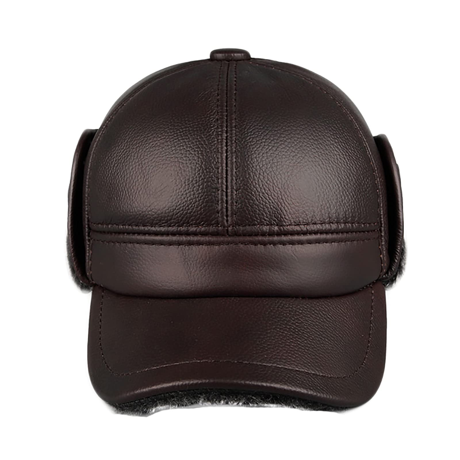 G&F Uomo Cappello Bomber Cappello Russo Ushanka Pelle Trapper Berrettospessi Cappelli Aviatore con Grondaia Grande Inverno (Color : Dark Brown, Size : 59-60)