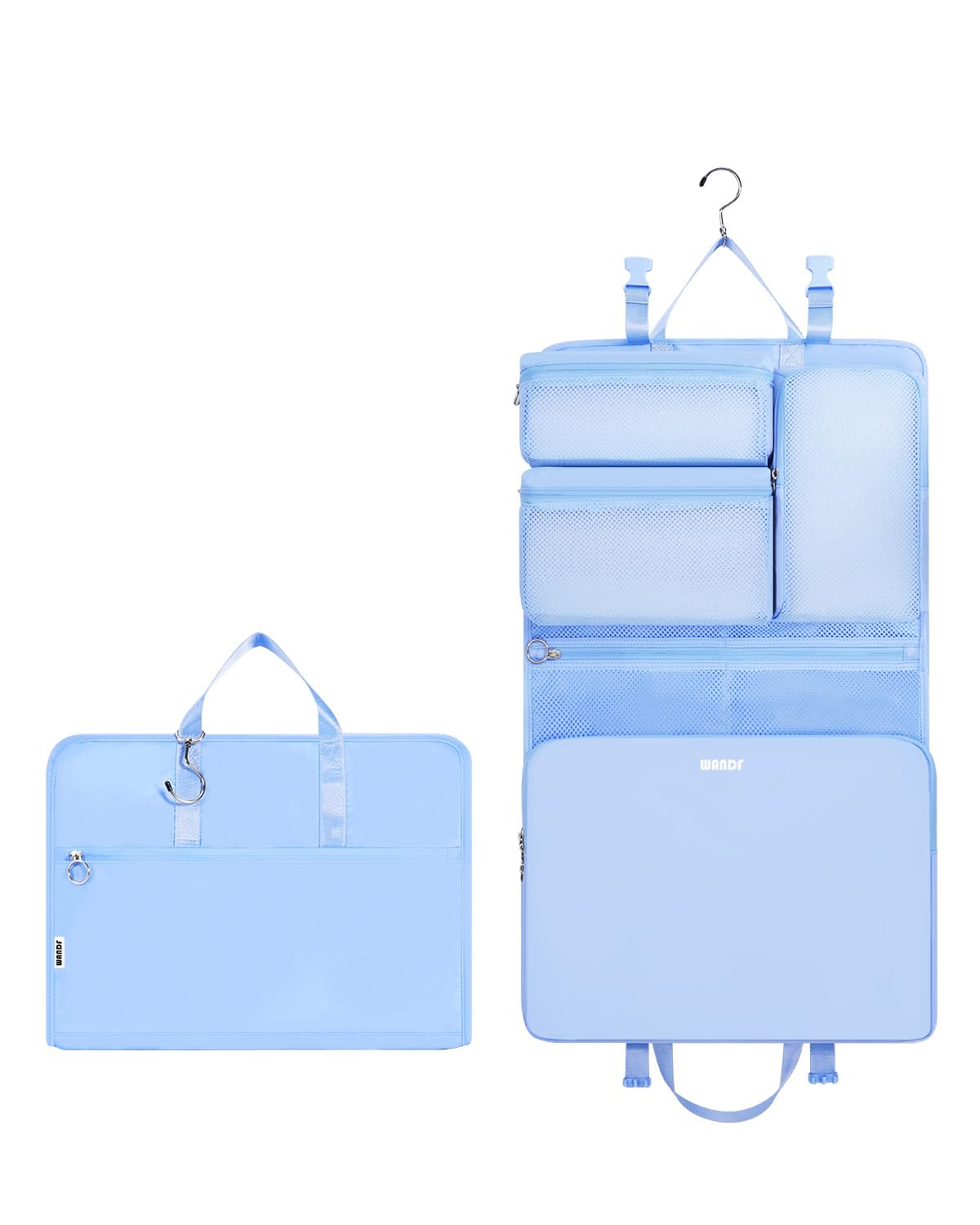 WANDF 6-in-1 Packing Cubes Koffer Organizer mit 360°-Aufhängehaken, Wasserabweisende Packwürfel Kompressions für Reisen, Multifunktionaler Handgepäck, Reise Essentials für Damen Herren, Blau