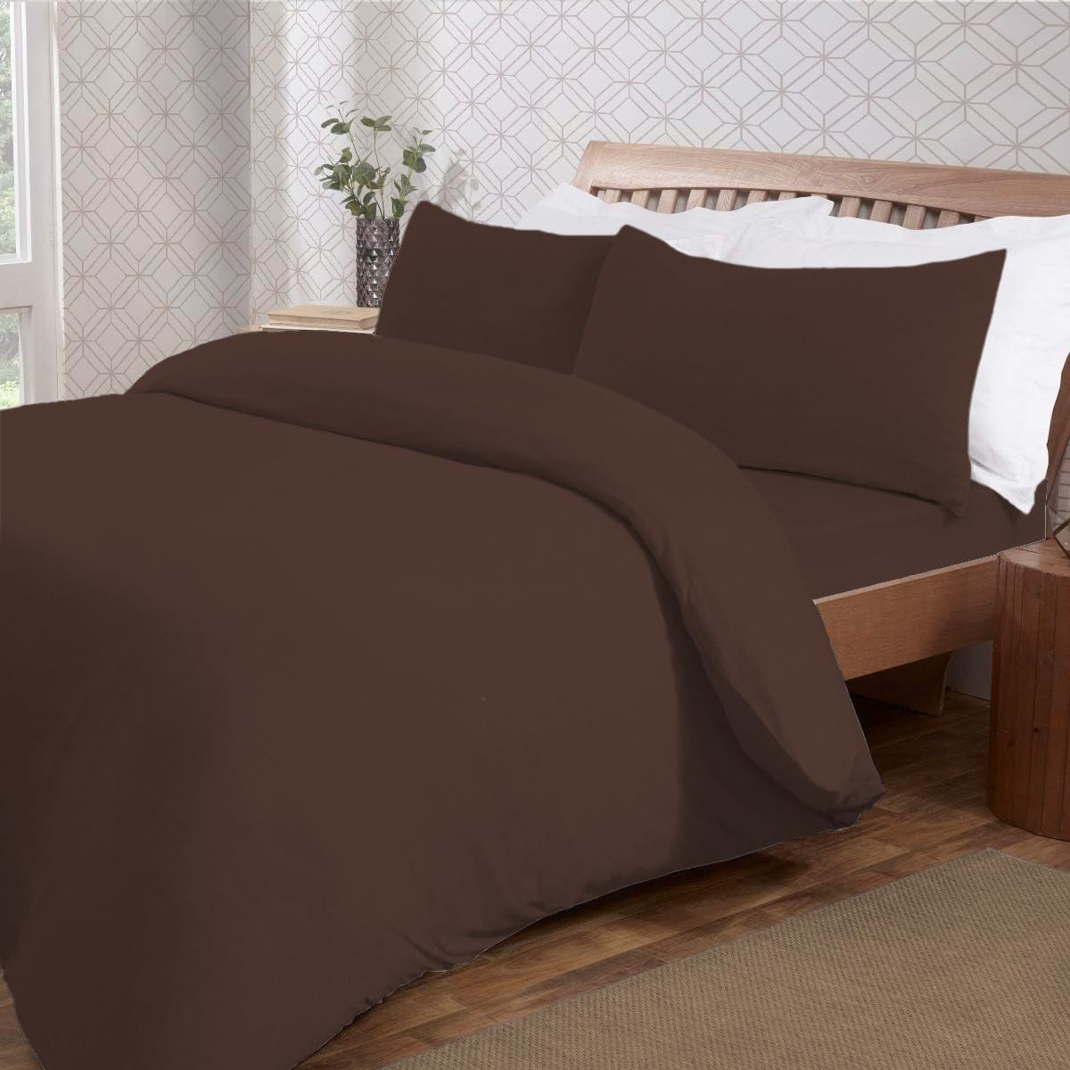 Linentown 100% Cotton Soft Luxurious Duvet Cover Chocolate Solid Queen Size
