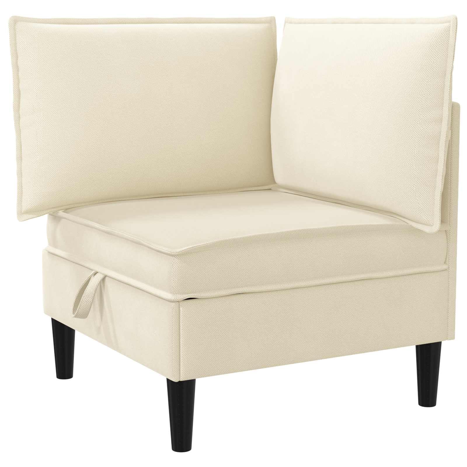 Zestaw mebli do salonu, 4-częściowy, kremowy materiał, tapicerka z ramą ze sklejki i nogami z tworzywa sztucznego, sofa narożna i kanapa do salonu, ergonomiczny, trwały, łatwy w pielęgnacji