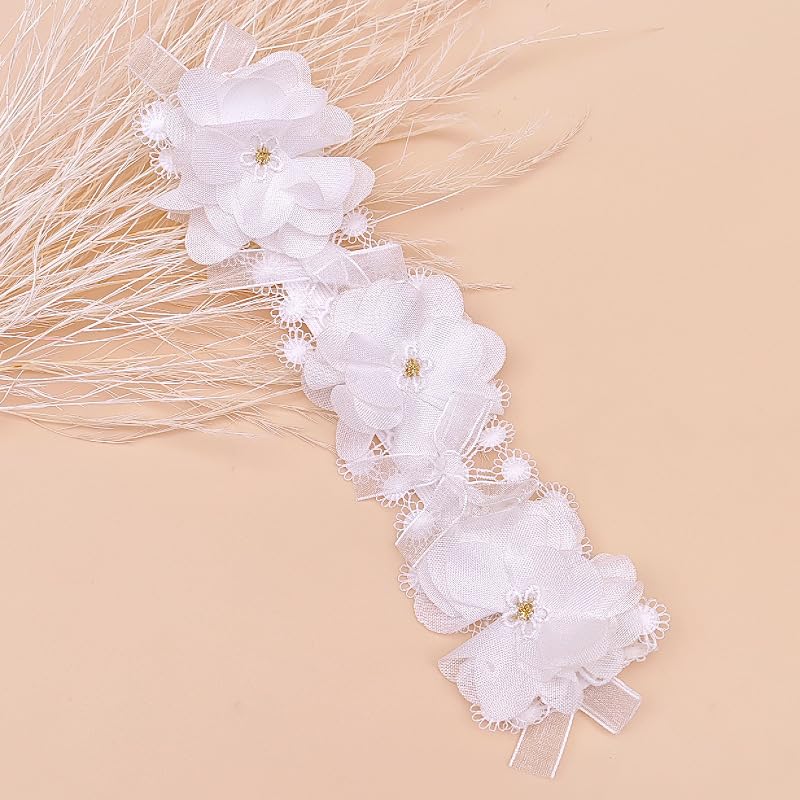 Baby Girl White Lace Baptism Headband Soft Cotton Floral Bow Lace Toddler Elastic Hairband Newborn Infant Christening Hair Accessories for Birthday Party (White G, Standard size)3