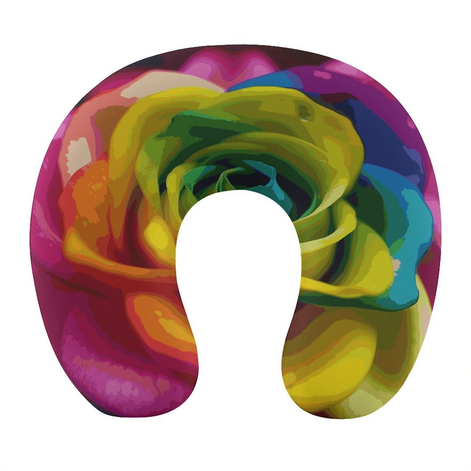 FekiLoot Rainbow Flower Travel Pillow,U Shaped Office Napping Pillow Support Neck and Head Comfortable Travel Neck Pillow U Shape Sleeping Essentials for Long Haul Flights