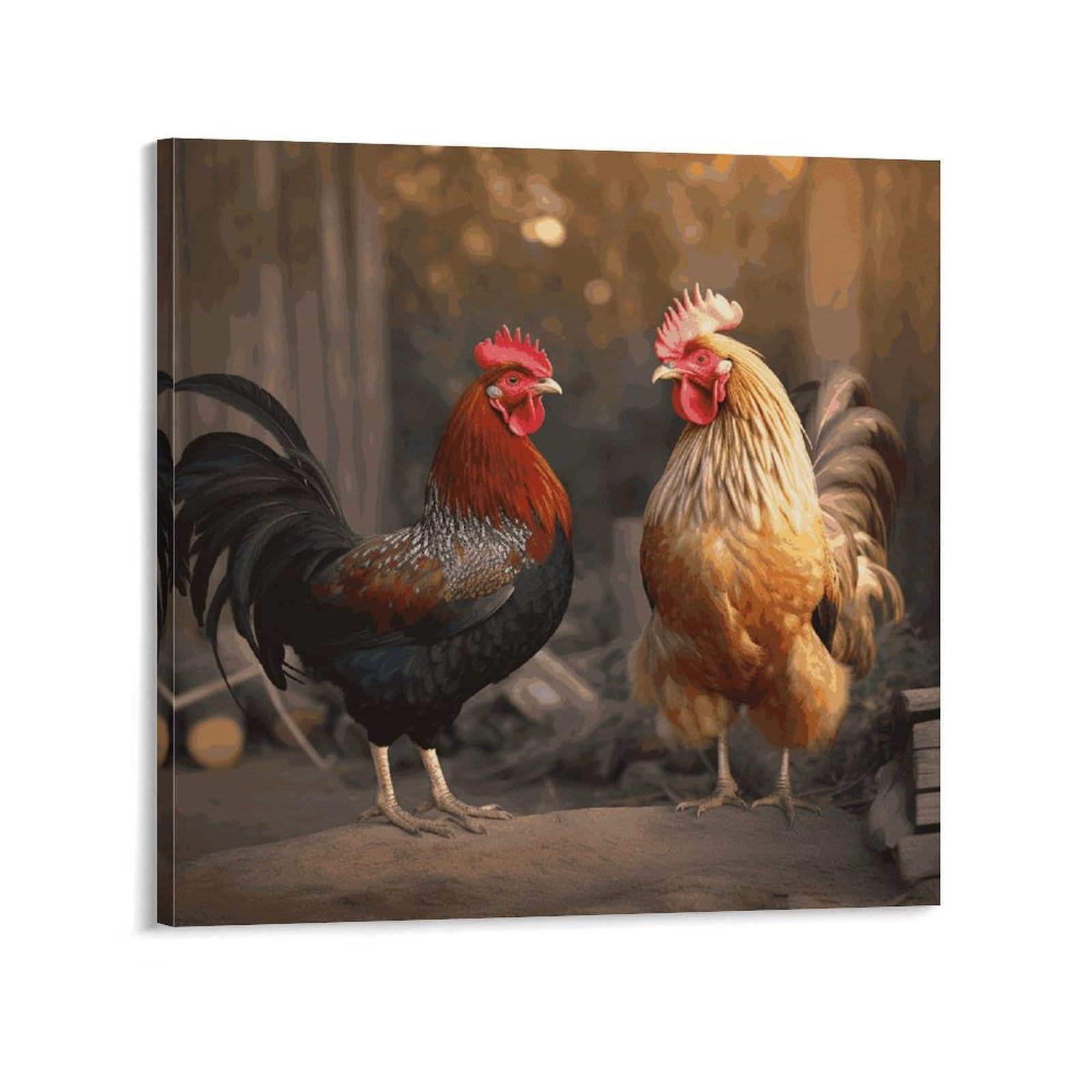 KLOPH Rooster And Chicken Canvas Wall Art for Living Room 10x10inch Modern Artwork Painting for Bathroom Hanging Canvas Prints Aesthetic Wallart for Bedroom Kitchen Office Wall Decor