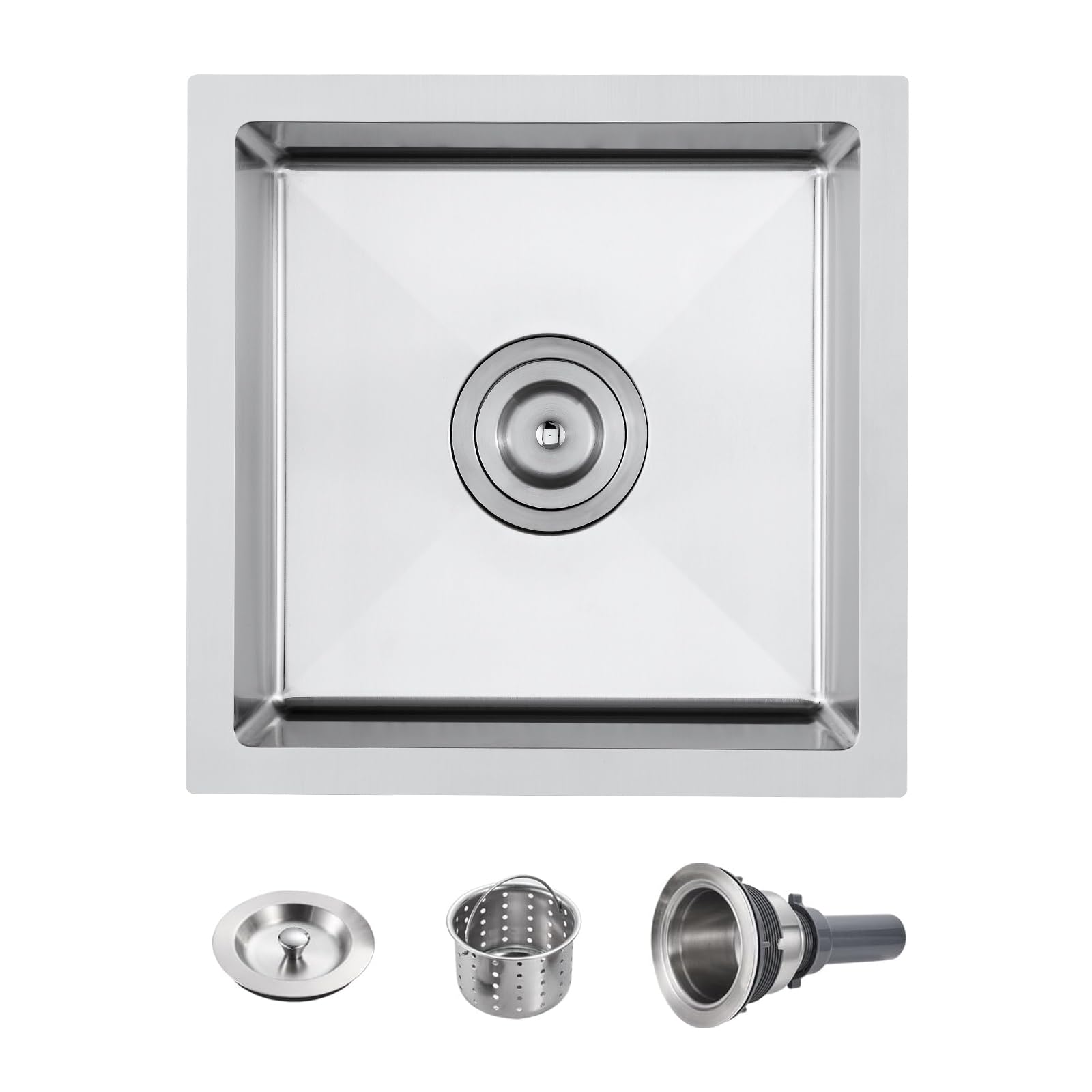 Évier de bar en acier inoxydable POPFLY 38 cm cuve simple nickel brossé