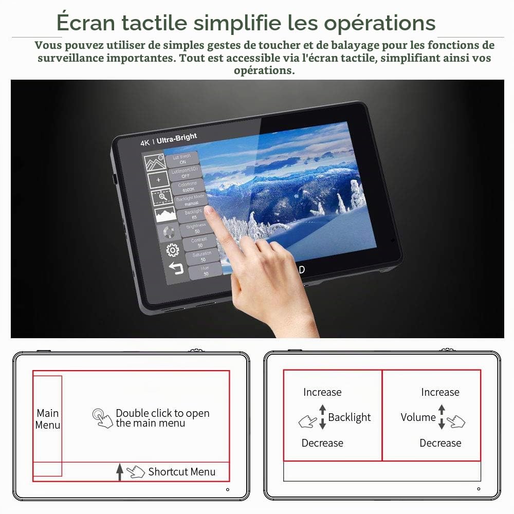 FEELWORLD LUT7S Pro 7 Pouces Ultra Bright 2200nits DSLR Camera Field Monitor 3D LUT Ecran Tactile HDR avec Waveform F970 Alimentation Externe et kit d'installation 4K HDMI 3G-SDI 1920X1200 IPS Panel