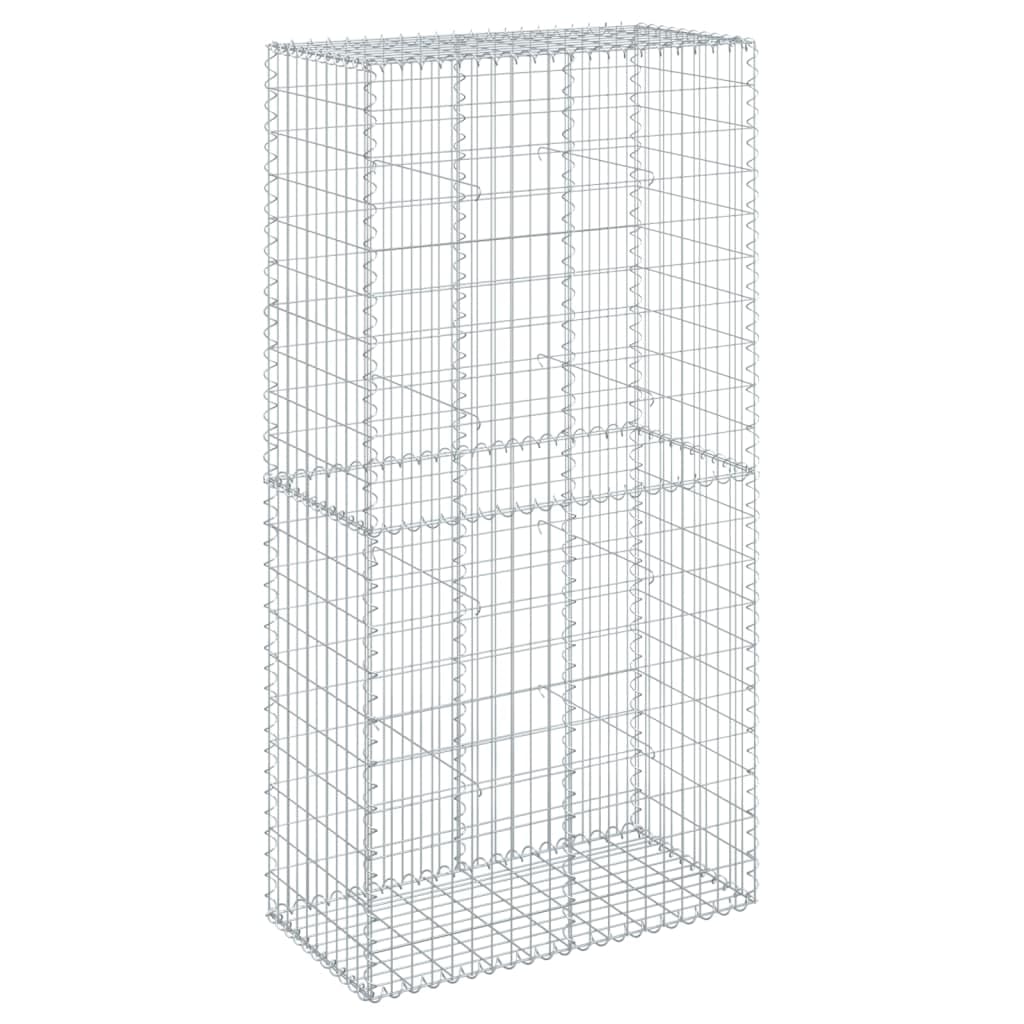 vidaXL Gabion Basket with Cover - 100x50x200 cm - Galvanized Iron - Sturdy Outdoor Retaining Wall/Decor/Cage - Tool-Free Assembly