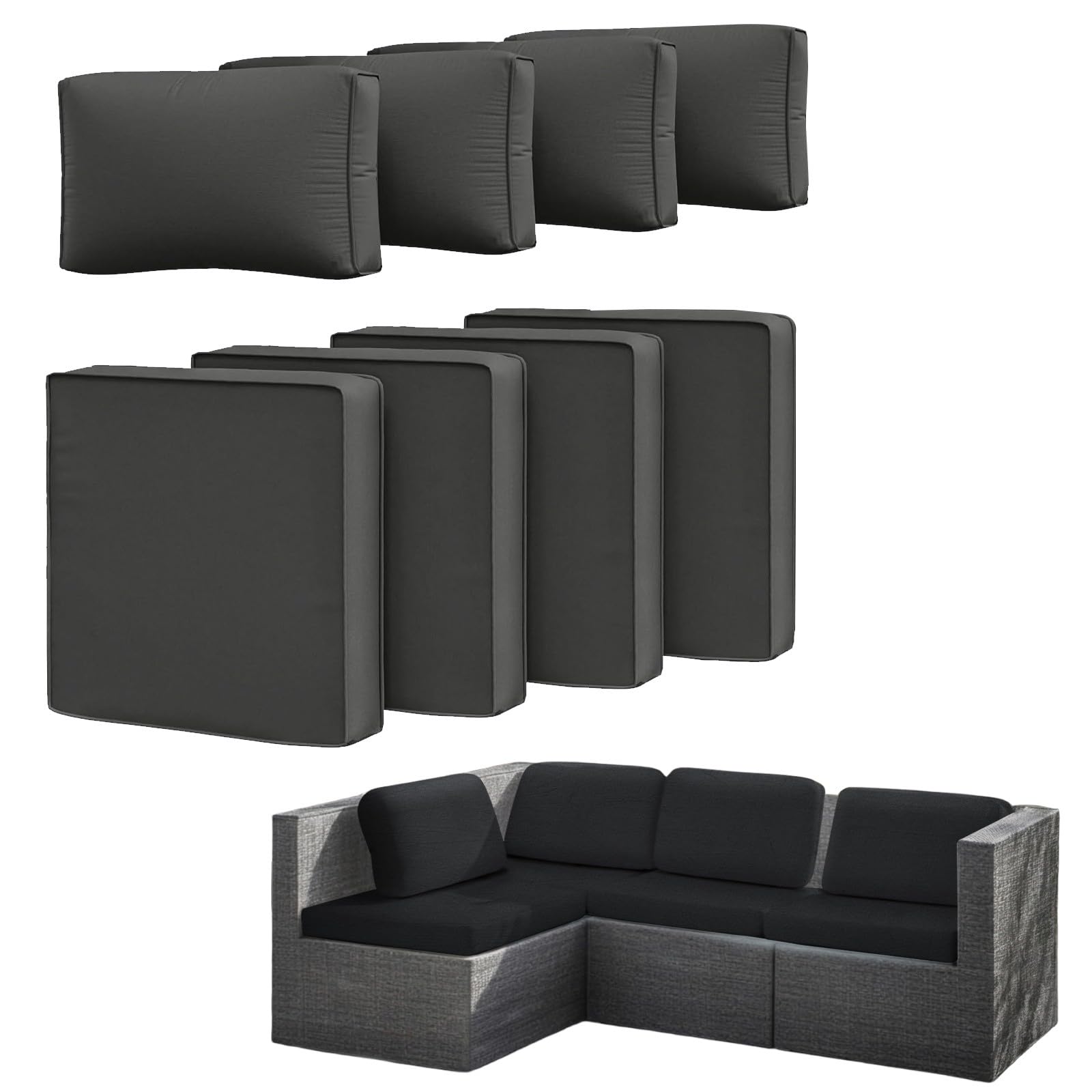 8Pcs Outdoor Cushion Covers Stretch Couch & Sofa Replacement Slipcovers for Outdoor Patio Furniture Waterproof Sofa Chair Seat Cover(Dark Gray)