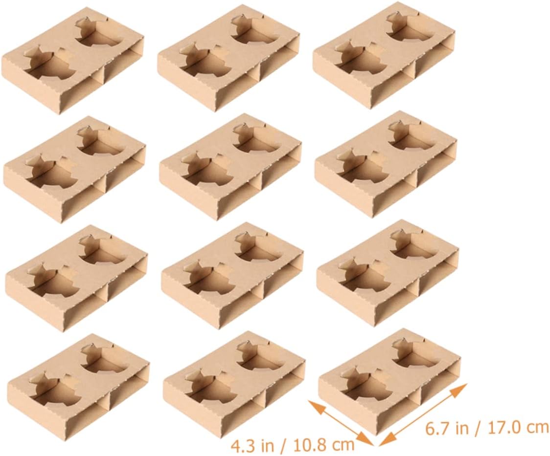 CHILDWEET 50pcs Drink Carrier Tray Corrugated Paper Cup Holder for Two Cups for Shops and Food Trucks for Takeout and