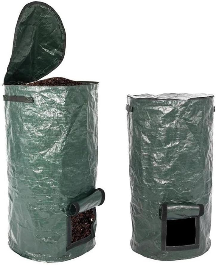 BozaapCompost Bin, Green, PE Compost Bag, Garden Waste Bin, Cylindrical Compost Bin for Yard