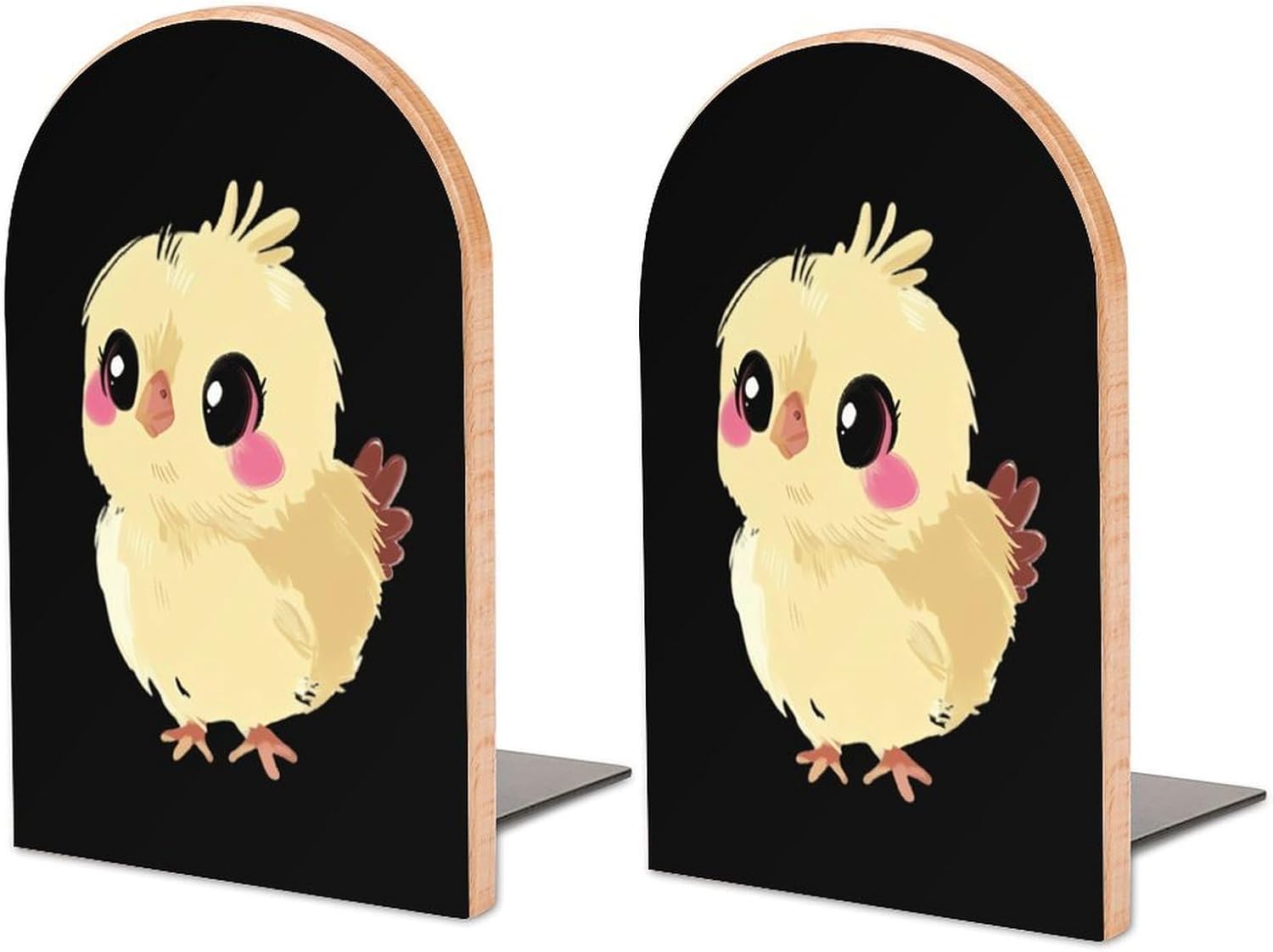 Cute Yellow Bird Cute Wood Book Ends Decorative Bookends 1 Pair Non-Skid for Shelves Home Office 7 X 5 Inch