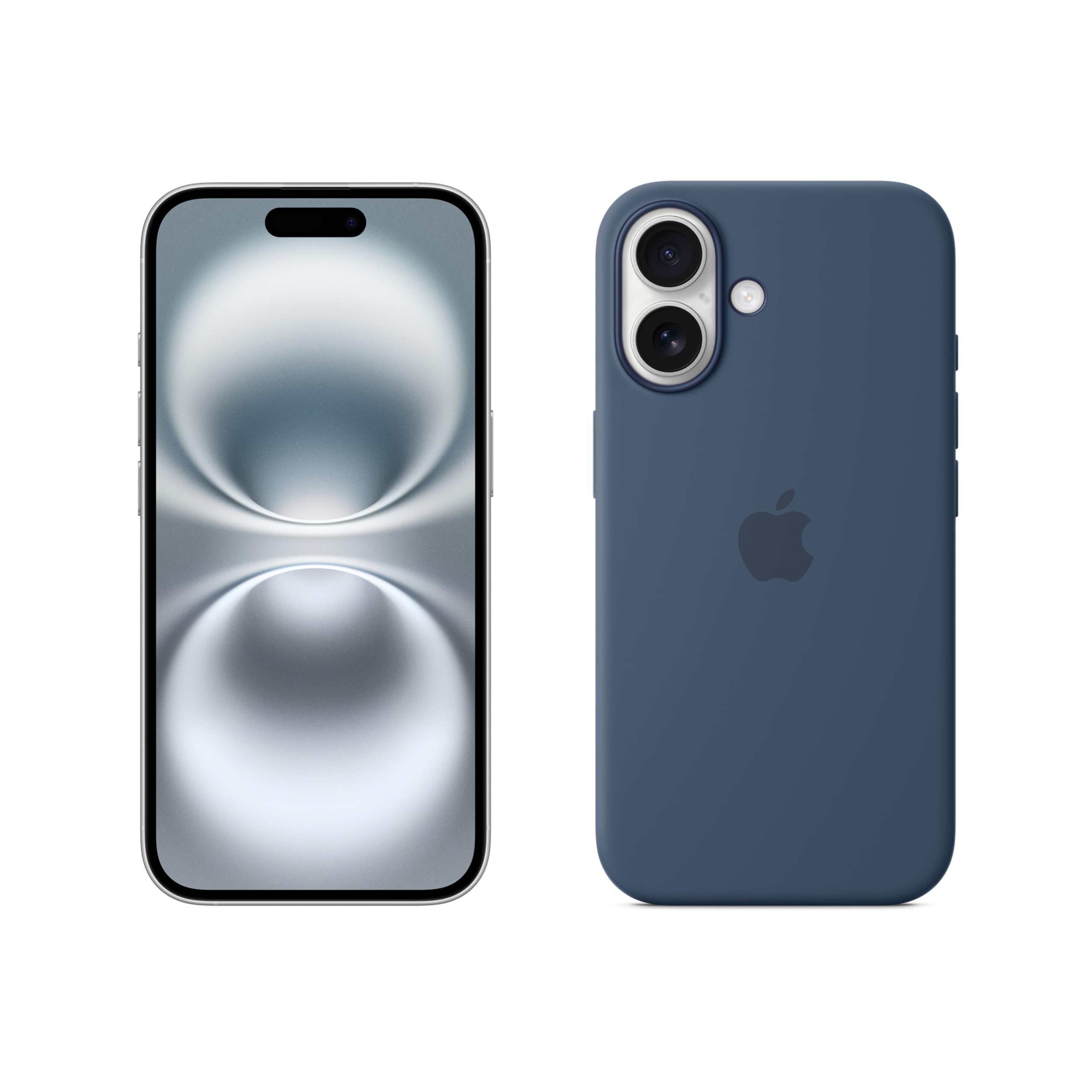 Apple iPhone 16 128GB: 5G Mobile phone with Apple Intelligence - White + Silicone Case with MagSafe - Denim
