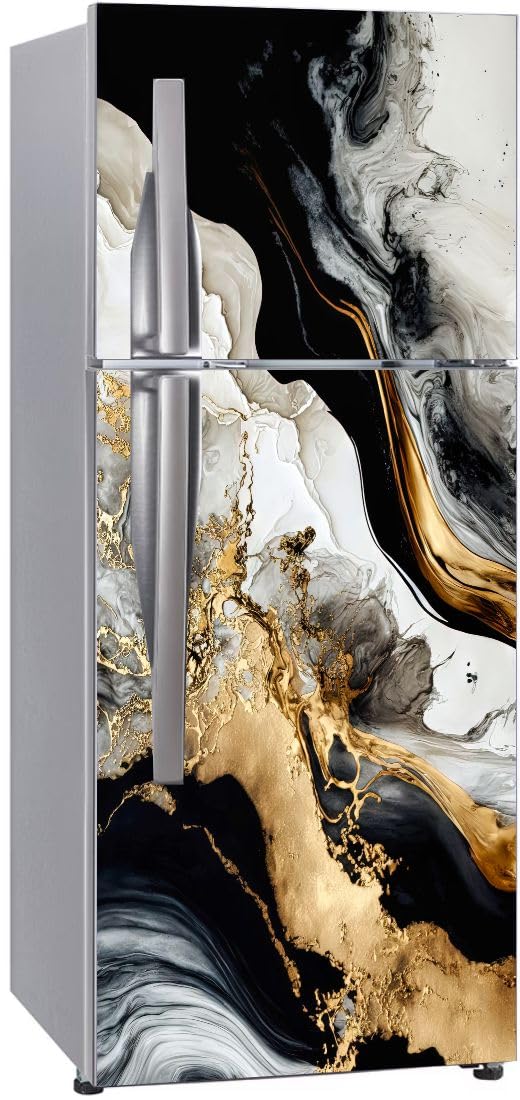 3D Floral Double Door Fridge Sticker | Waterproof Self-Adhesive Vinyl Refrigerator | Door Wrap for Kitchen Décor | Peel & Stick Fridge Cover (63 x 24 Inch) (Abstract Waterfall)