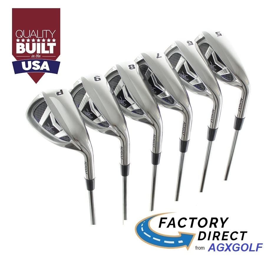 AGXGOLF Ladies Regular Length XS Wide Sole All Graphite Edition Stainless Steel Irons Set w/4HY+5HY + 5-9 Irons + Pitching Wedge + Sand Wedge: Right Hand: USA Built!