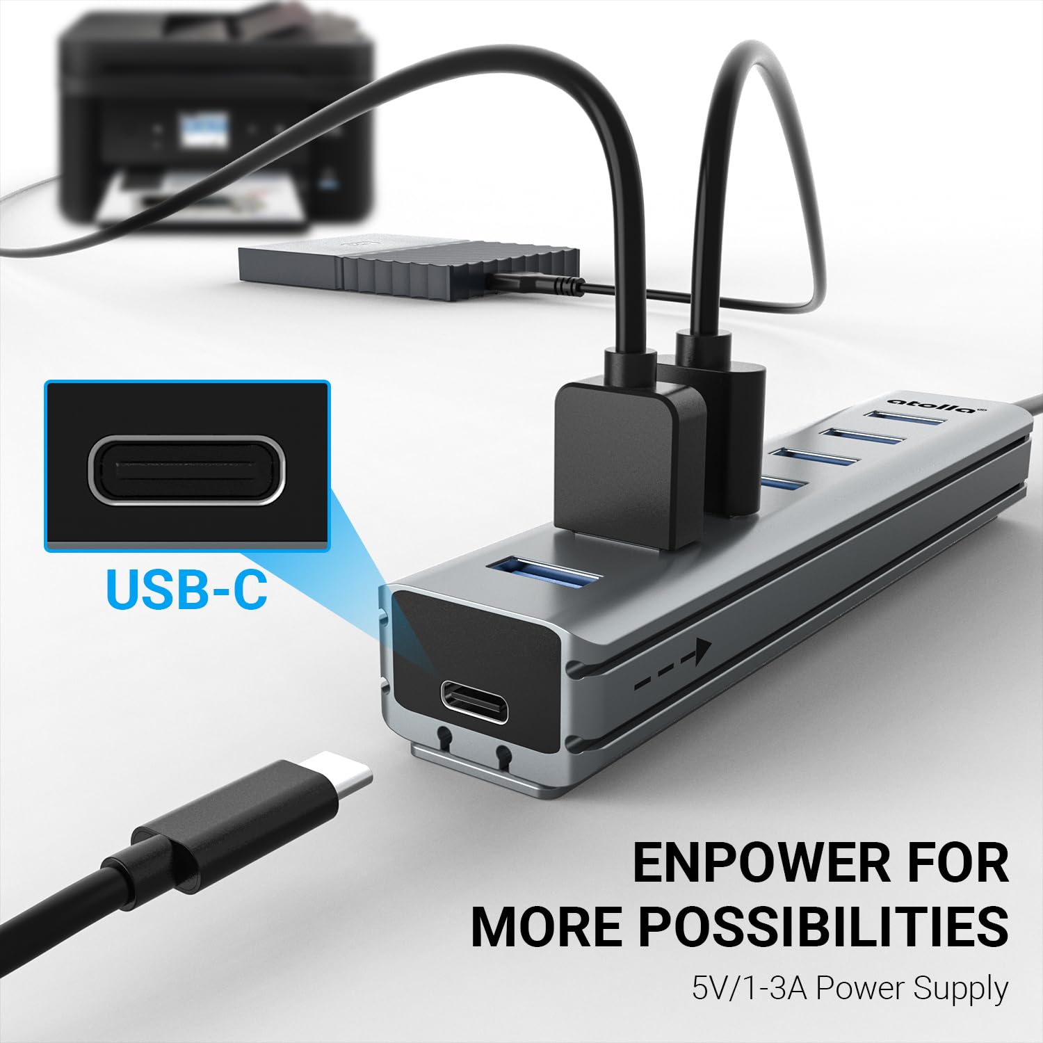 Hub USB 3.0 Multiport à 7 Ports, Multiprise USB 5Gbps Avec