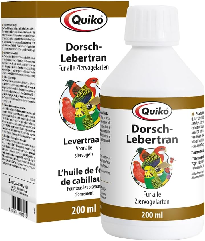 Quiko Cod Liver Oil 200ml - with essential fatty acids (omega-3) - high concentration of natural vitamins A and D3 - Supplementary Feed for all Pet Birds, Racing Pigeons and Chickens