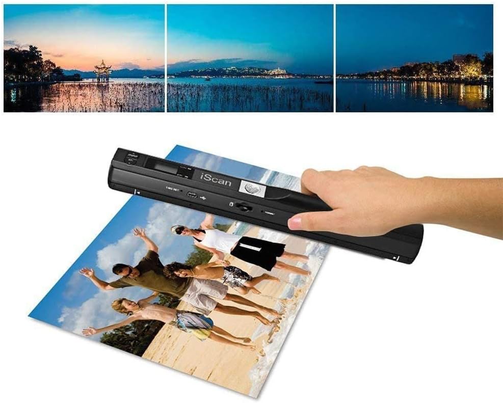 Handheld scanner being used to scan a large photo