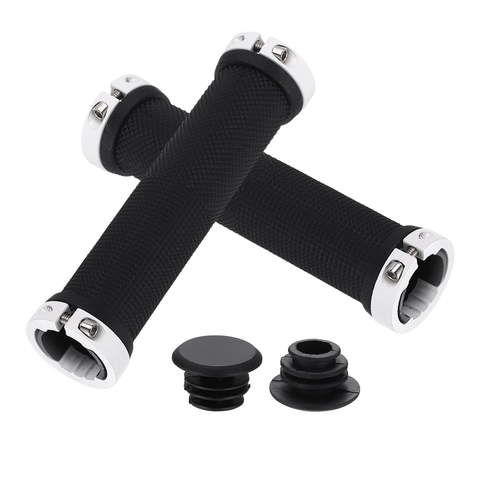 YELARXI Ergonomic Bike Grips, Bicycle Handlebar Grips Bike Handle Bar Wrap with Wrench Non-Slip 5.1Inch & White & Straight-Design - Fitting for (Mountain Bikes/Road Bicycles/Scooter)