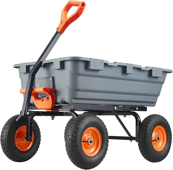 800 lbs Poly Garden Dump Cart, Heavy-Duty Wheelbarrow with 10-Inch Tires, 180° Rotating Handle, Steel Frame, and Quick Release System for Soil, Plants, Gardening Tools, and Firewood (Grey)