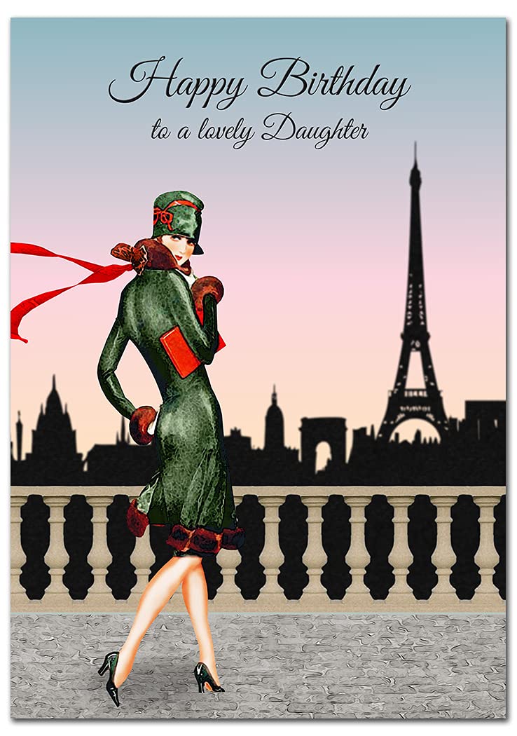 Extra Large Daughter Birthday Card - XL Big thick A4 size - Special Beautiful Greeting for Women Her Female - Cool Flapper 1920 Style Paris Art - Nice Huge Happy Wishes - UK Eco-Friendly — image 1