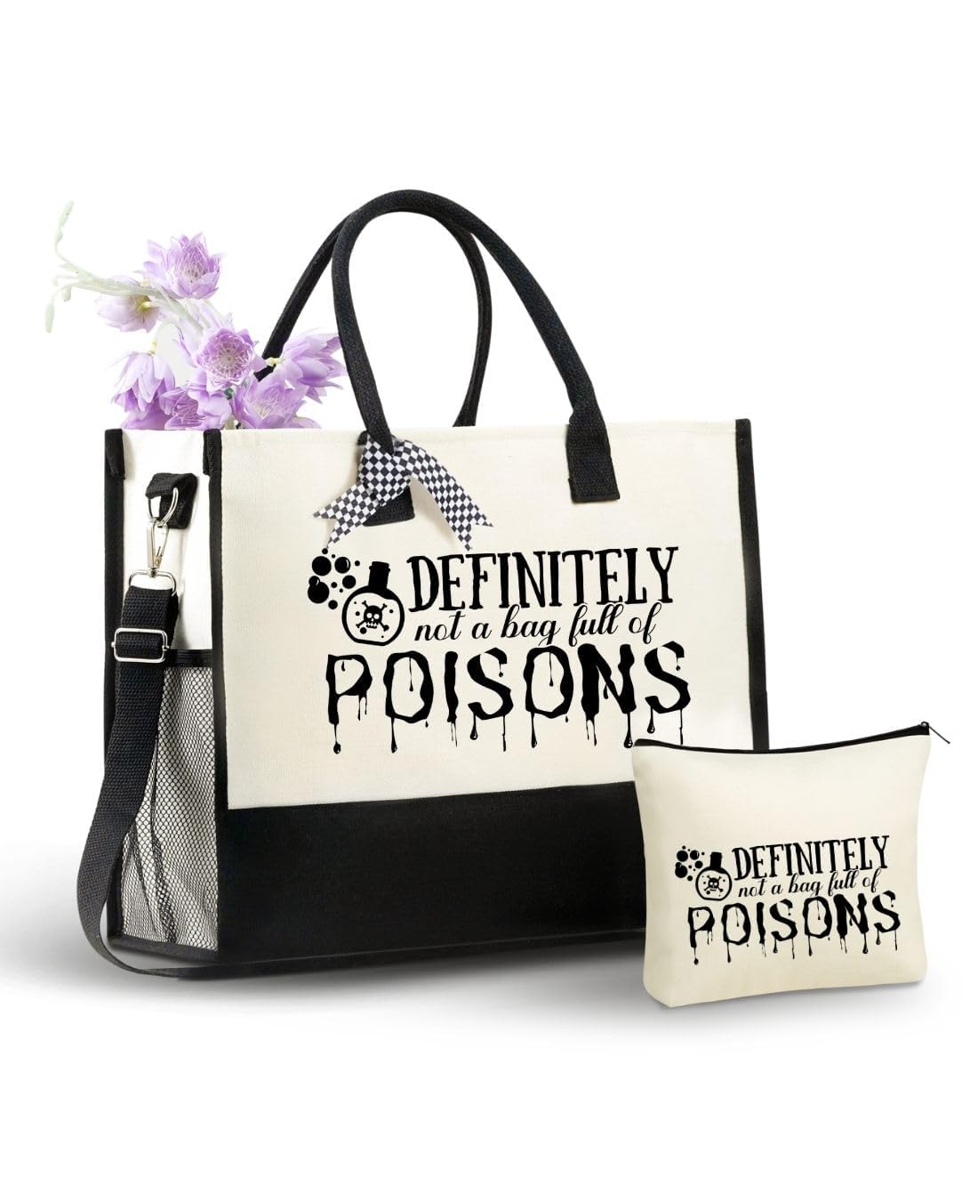 InnoBeta Witchy Gifts Canvas Tote Bag for Women Girls Witches, Halloween Themed Bag with Top Zipper Closure and Shoulder Strap, Goth Gifts for