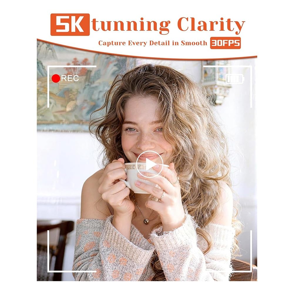 Fotocamera Digitale Compatta 5K con Schermo Flip A 180°, Fotocamera Vlog Autofocus WiFi Ideale per Principianti e Fotografia per Adolescenti B
