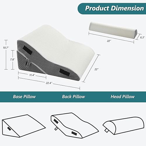 Miniatura 2 de Juego de 3 almohadas de cuña de cama para dormir, almohada triangular de 22.5 pulgadas de ancho para aliviar el dolor de espalda y piernas con funda