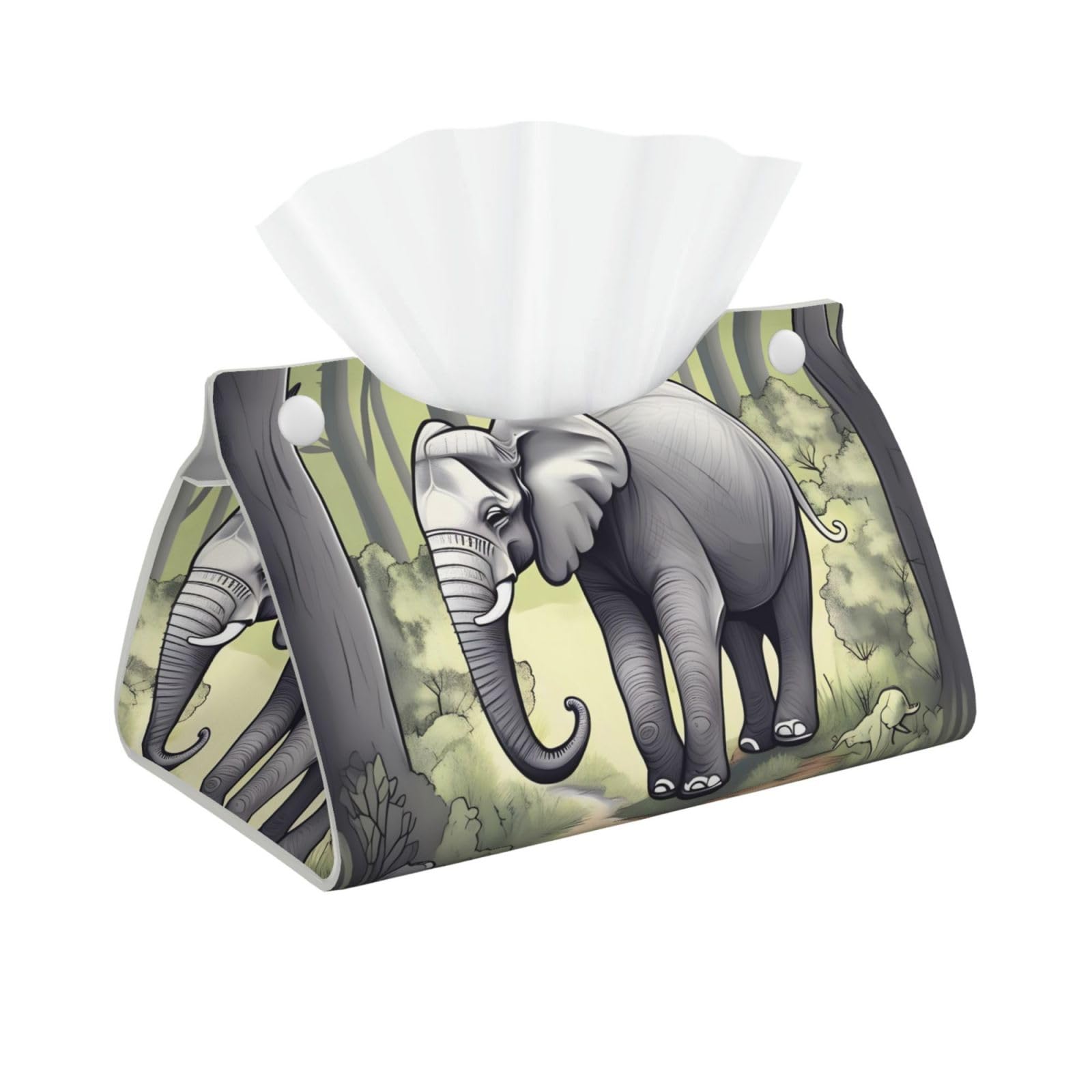 Walking elephant Long Leather Tissue Box Cover-Waterproof PU Leather Tissue Holder for Bathroom, Decorative Rectangular Tissue Case