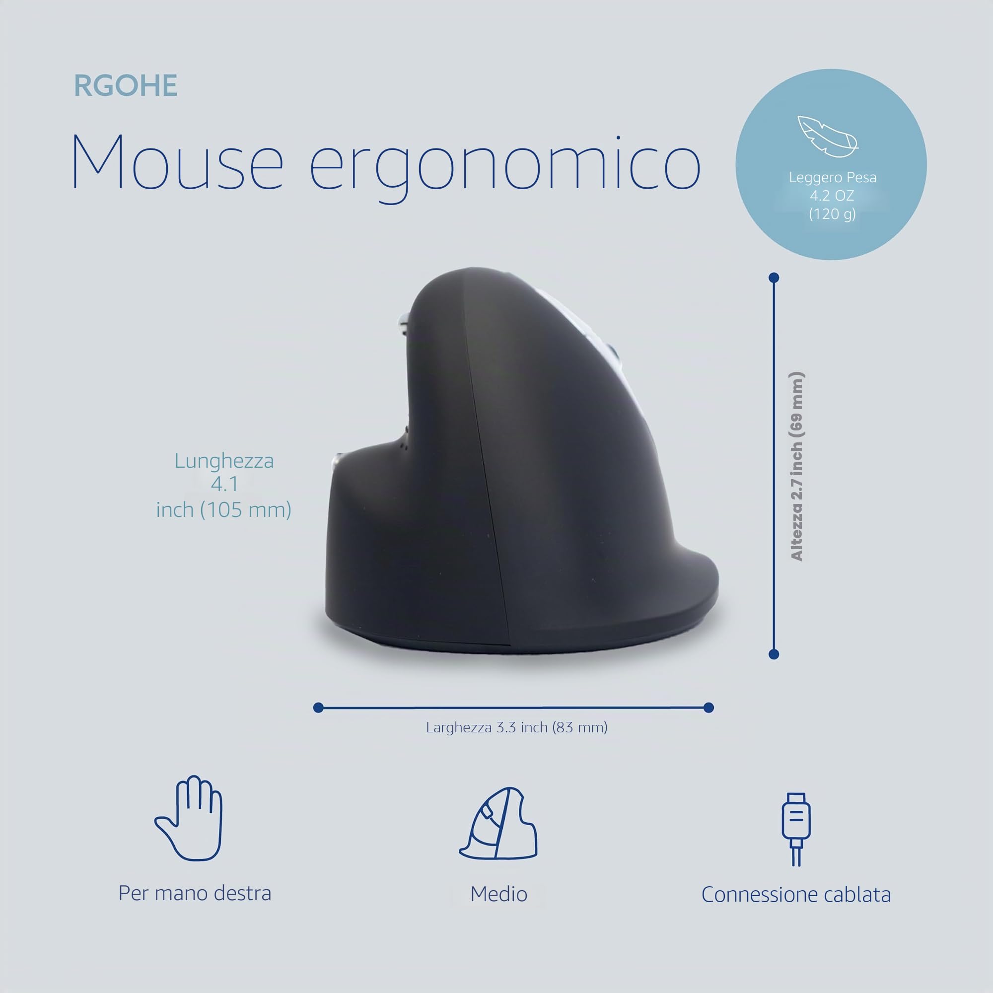 R Go Tools 948757 Mouse Verticale per Destrorsi