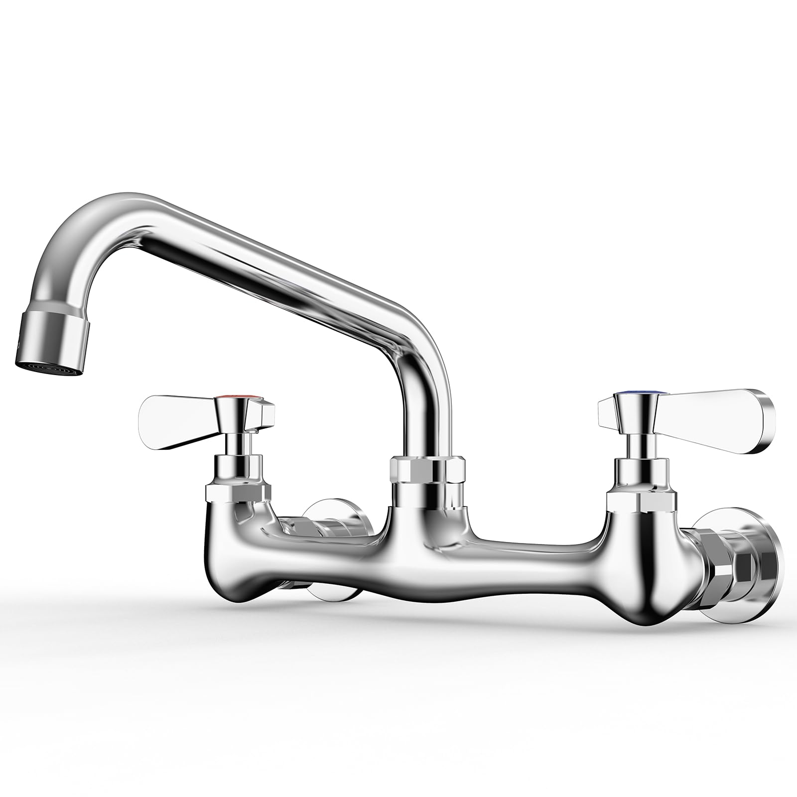 Robinet De Cuisine Mural 20,3 Cm - Laiton Chromé Double Levier - Bec Pivotant 30,5 Cm - Usage Domestique Et Pro